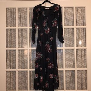 Anne Taylor Loft Maxi Charcoal Grey Floral Dress